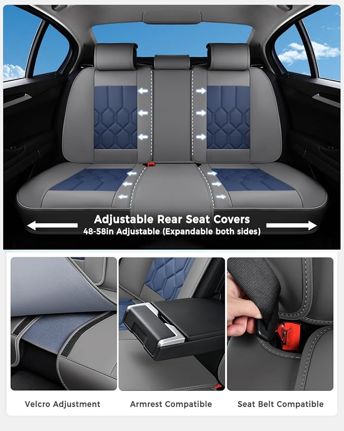 Huidasource Car Seat Covers, Universal Fit for Cars SUV Trucks, Gray&Blue | Full Coverage Leather Seat Cover, Airbag, Cupholder Compatible, Seat Function Retain, Easy Install with Velcro