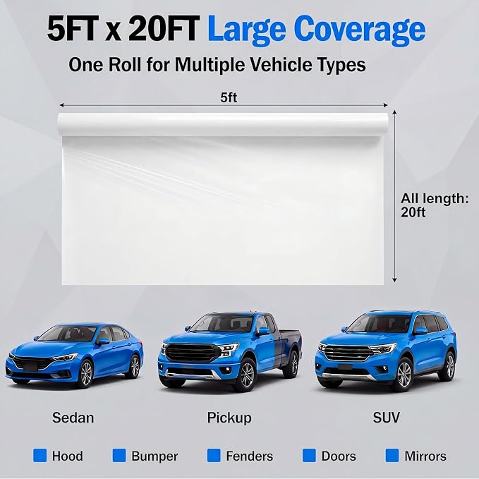 BreezeHug 60" x 20ft TPH Paint Protection Film, Self Healing Clear Car Wrap with Hydrophobic Coating, High Gloss Ppf Vinyl for Scratch Resistant Automotive Surface Protection