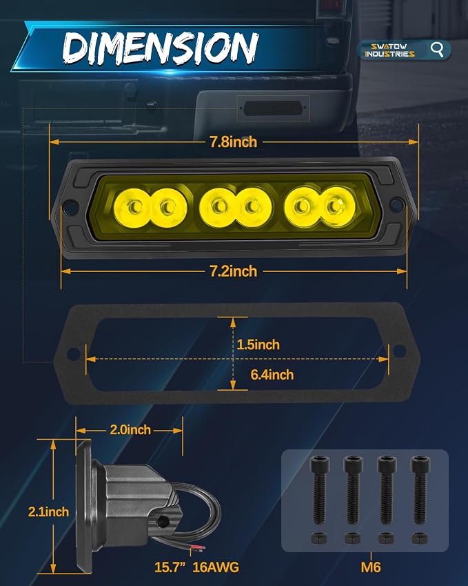 Flush Mount LED Pods Yellow 7 Inch CREE LED Light Bar Flush Mount Reverse Light Spot LED Pods Yellow Fog Lights for Wrangler F150 Toyota Ram Chevy GMC Truck UTV ATV