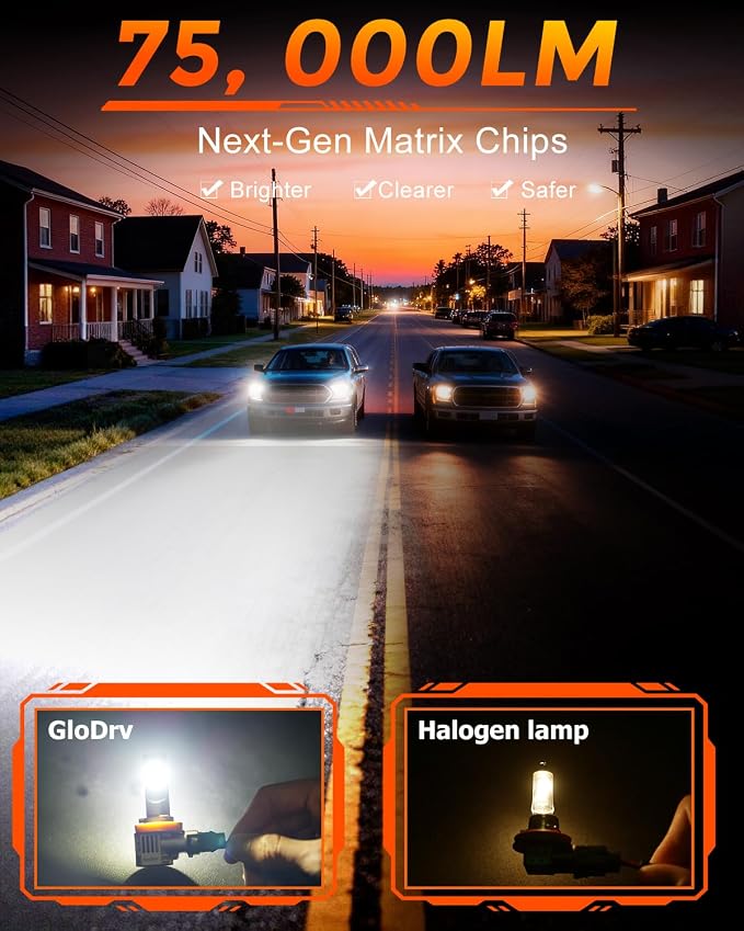 [2026 Upgraded] H 11 LED Light Bulbs for Cars, 6500K Cool White, 75,000LM, 1:1 Halogen Beam, All-in-One Mini Design, Canbus Ready, Plug and Play, IP68 Waterproof, Fog Light, Pack of 2