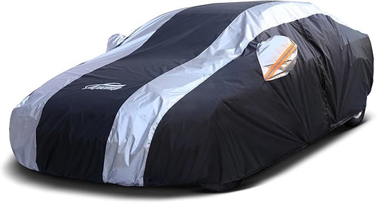 Waterproof Car Cover with Silver Stripe Design,Outdoor/Indoor Car Cover for Automobiles All Weather Waterproof Universal Fit Audi A8, Lexus LS, Jaguar XJ,Benz S-Class, BMW 7 Series