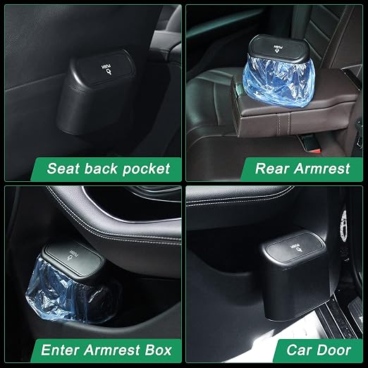 AHIER Small Car Trash Can with Lid, Plastic Mini Car Garbage Can Portable Hanging Holder with 30pcs Bags for Cars, Office, Home
