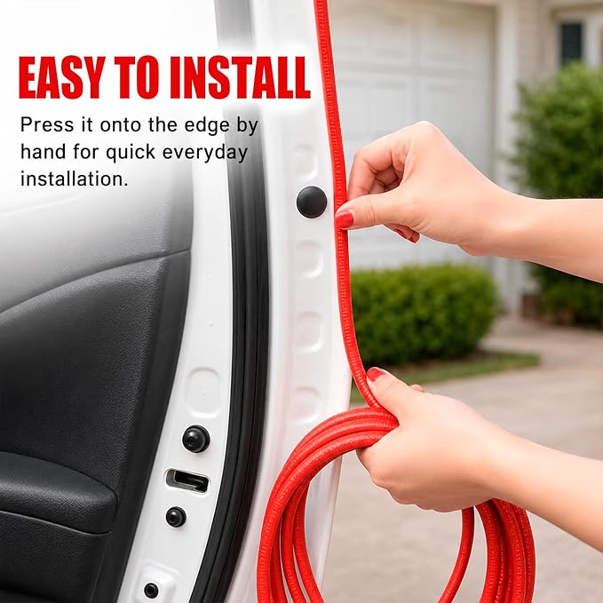 16.4 Ft Rubber Car Door Edge Guards, U Shape Edge Trim, Red | Flexible profile, cut to fit, parking ding shield, push on setup, fits most sedans SUVs trucks, automotive accessories