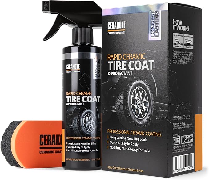 CERAKOTE® Rapid Ceramic Tire Coat - Long-Lasting Deep Black Tire Shine | Lasts up to 10X longer than traditional tire dressings with a natural satin and a no-sling ceramic finish. Car, truck, & SUV