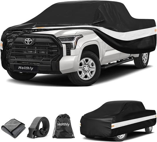 10 Layers Truck Cover Waterproof All Weather Custom Fit Toyota Tundra(2021-2026) Double Cab/CrewMax Cab Short Bed, Outdoor Full Exterior Pickup Car Cover Sun Rain Snow Ice Protection. Black