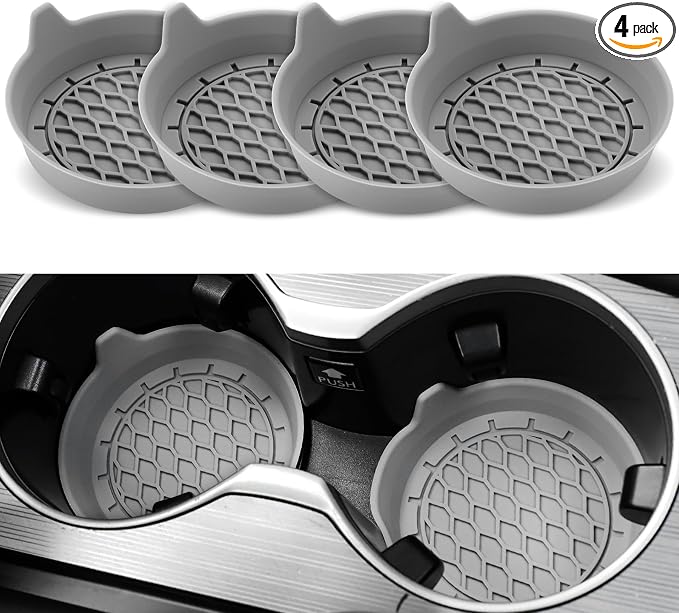 SINGARO Car Cup Holder Coaster, Silicone Cup Holder Insert, Universal Non-Slip Cup Holders, Car Accessories Interior for Women and Man 4 Pack Gray