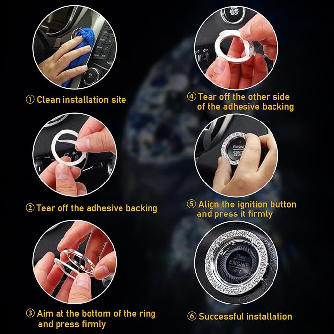 Kewucn Bling Crystal Double Rhinestone Car Engine Start Decoration Ring, Sparkling Push Start Button Sticker, Key Ignition & Knob Ring Decoration, Bling Car Interior Accessory(Peach)
