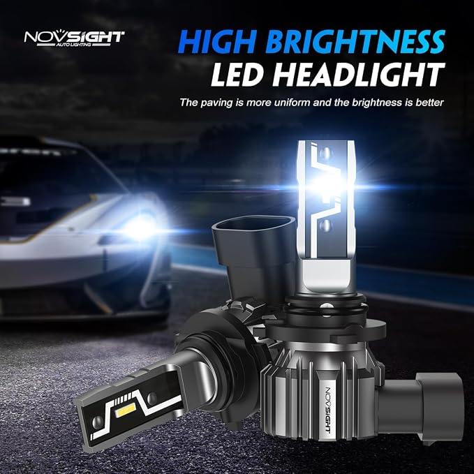 NOVSIGHT 9006 HB4 LED Light Bulbs - 500% 20,000LM Super Brighter 6500K Cool White Light Bulbs, 1:1 Design 50000+ Lifespan, Easy Installation, 9006 HB4 Automotive Fog Lamps, Pack Of 2