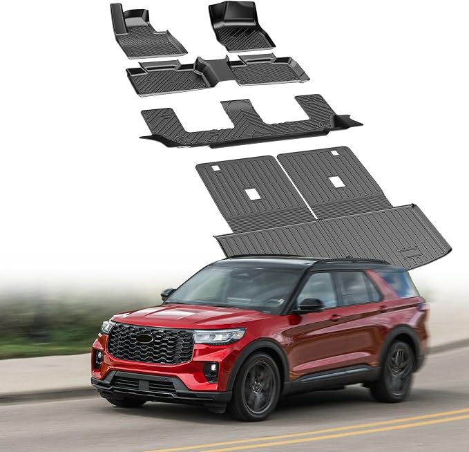 Cartist Floor Mats for Ford Explorer (Only for 7 Seats) 2020-2025 2026, All Weather Cargo Liner for Explorer Accessories, Heavy Duty Car Mats, Car Accessories