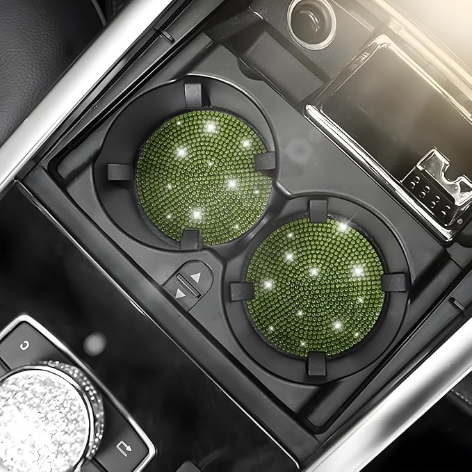 Osilly Bling Car Cup Holder Coaster, Crystal Rhinestone Anti-Slip Insert Coasters, Universal 2.75 Inch Fashion Automotive Cup Mat, Car Interior Accessories Decor Gifts for Women (Yellow/Green, 4PCS)