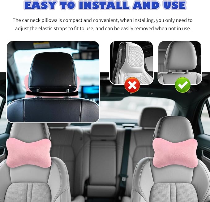 2PCS Car Headrest Pillow,Soft & Comfortable Car Neck Pillow for Driving Fatigue Relieve,All-Season Universal Cars Head Rest Pillows Automotive Interlor Accessorles for Cars (Pink/2PCS)