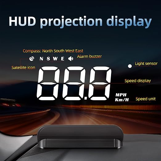 Windshield Heads Up Display for Car MAIMEIMI Digital Speedometer for Car HUD GPS Speedometer MPH with Travel Direction, Overspeed Alarm & Fatigue Driving Alarm for All 5V Vehicles