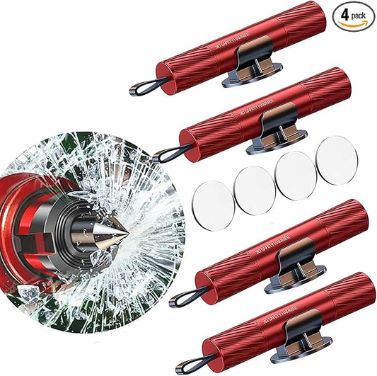 4 Pack Safe Hammer,Seatbelt Cutter and Window Glass Breaker Keychain,Auto Rescue Tool,Underwater Window Breaker,Window Breaker Tool for New Cars, Car Emergency Kit