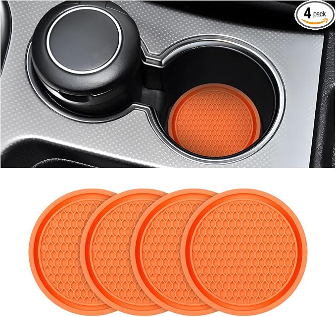 4 Pack Car Cup Holder Coaster, 2.75 Inch Diameter Non-Slip Universal Insert Coaster, Durable, Suitable for Most Car Interior, Car Accessory for Women and Men (Orange)