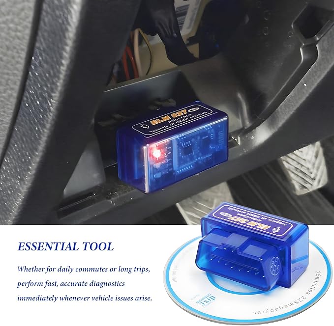 ELM327 OBDII Car Auto Diagnostic Scanner, Professional ELM327 Bluetooth Failure Detector Scan Diagnostic Tool, Mini Wireless OBD2 Engine Fault Code Reader for Android Windows