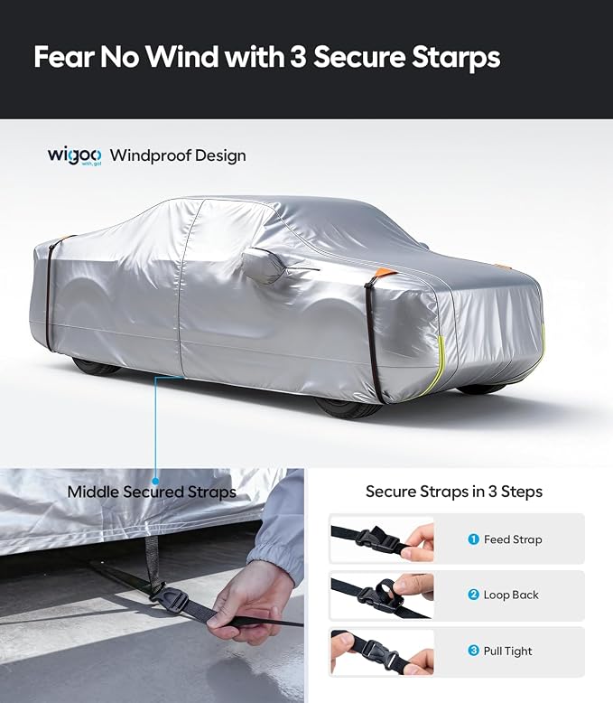 Wigoo Chevrolet Colorado Car Cover 2003-2026, Custom Fit Waterproof All Weather Outdoor Full Exterior Truck Cover, Windproof UV Rain Snow Dust Protection, Paint-Safe Lining, Door Zipper