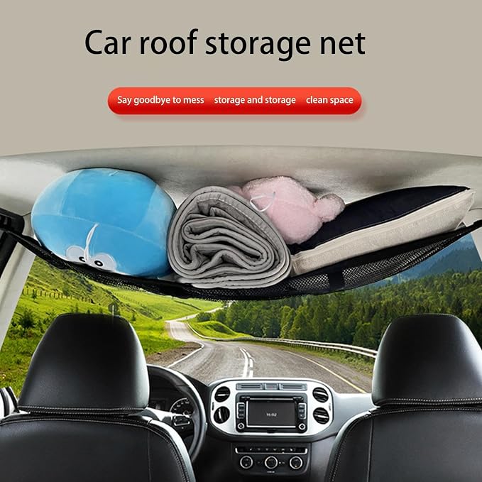 Car Ceiling Cargo Net, Strengthen Load-Bearing Car Roof Storage Organizer,Reduce Sagging of Car Roof Mesh Storage Organizer,Camping Gear Must Haves Cargo Net for Car