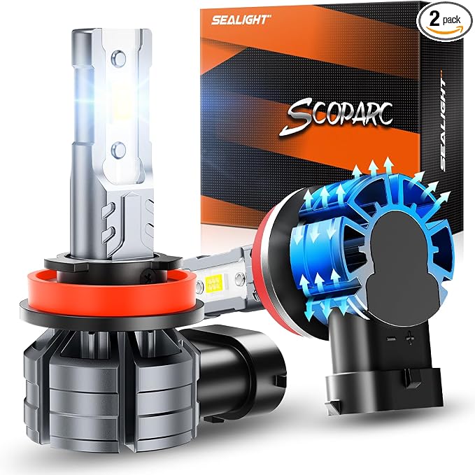 SEALIGHT H11 H8 LED Fog Light Bulb, S2S Series 800% Brighter 6500K H11 Fog Light Bulb 1:1 Size, 50000+ Hours Lifespan H16 LED Bulb, Pack of 2