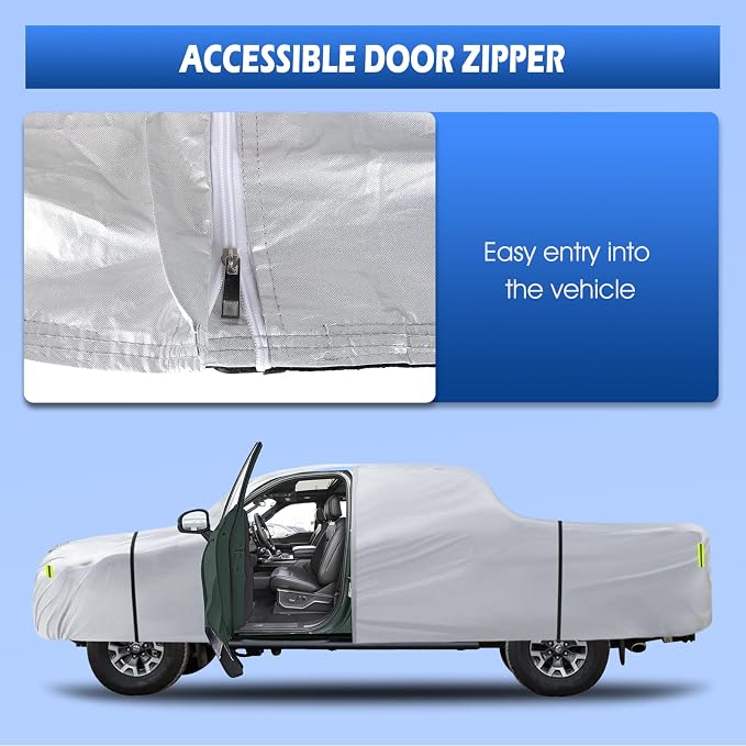 Truck Cover Waterproof All Weather, 6 Layers Pickup Cover Fit for Toyota Tacoma, Ford Ranger, Chevrolet Colorado, Nissan Frontier (T1 Fit Truck Length Up to 220 inch)