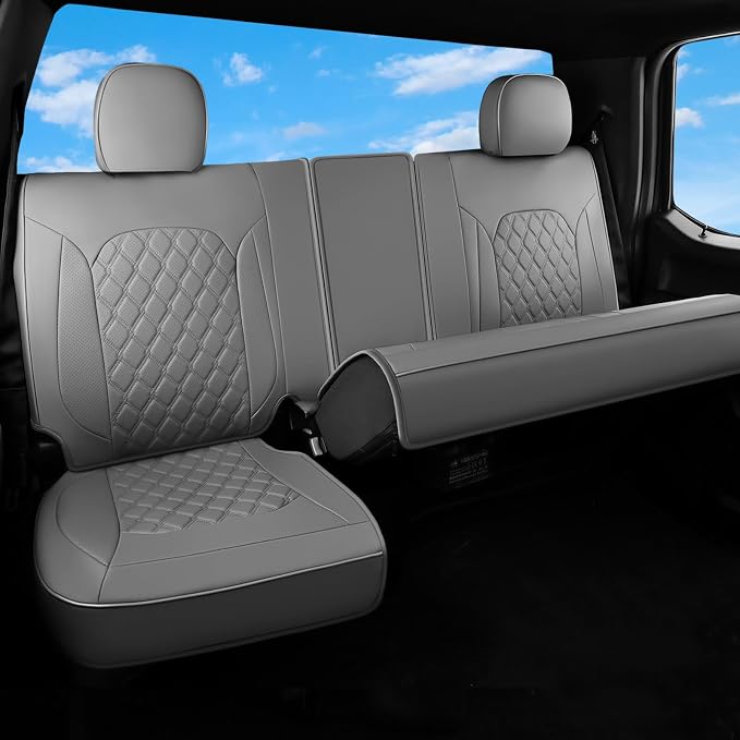 Huidasource Fit for Gray Chevy Silverado/GMC Sierra Rear Seat Covers, Thickened Split Nappa Leather Truck Back Seat Cover 2007-2013&2019-2026 1500, 2020-2026 2500HD 3500HD Crew Cab WT LS LT