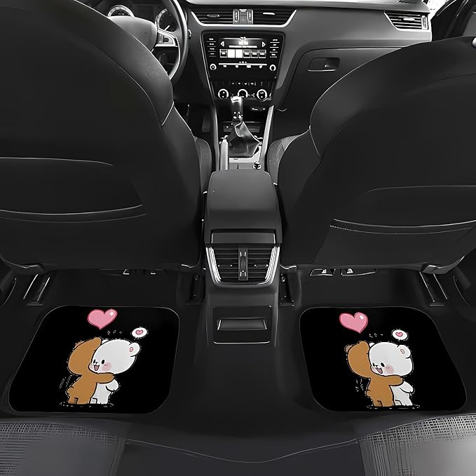 Universal Fit Car Floor Mats Set of 4Pcs, Cute Panda Couple All-Weather Front Rear Car Carpet Mats, Non-Slip Car Floor Mat Car Accessories for Automotive Trucks SUV Sedans Vans