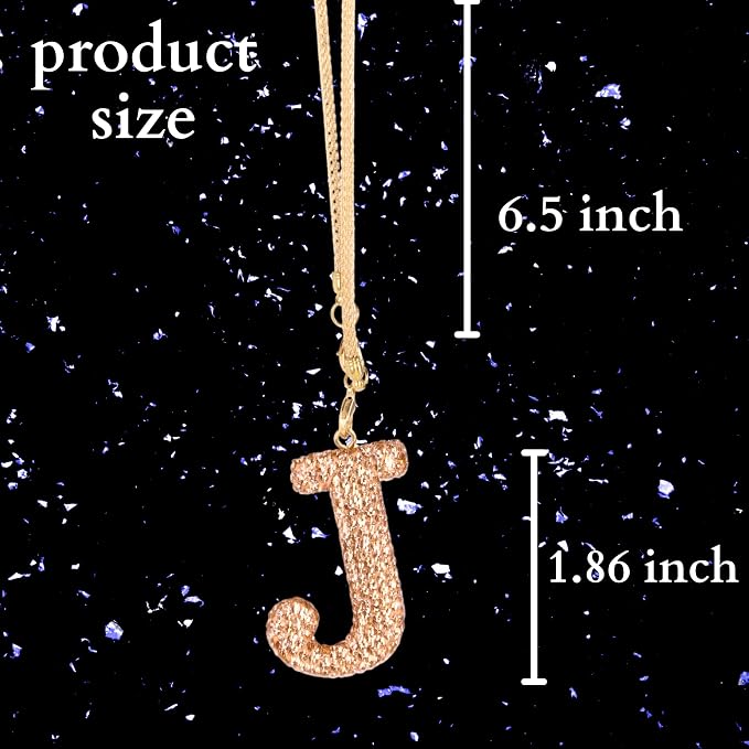 Bling Car Accessories for Women Letter Charm, Rainbow Crystal Rearview Mirror Pendant, Cute Diamond Rhinestone Car Decor, Lucky Gift for Women(J, Champagne Gold)