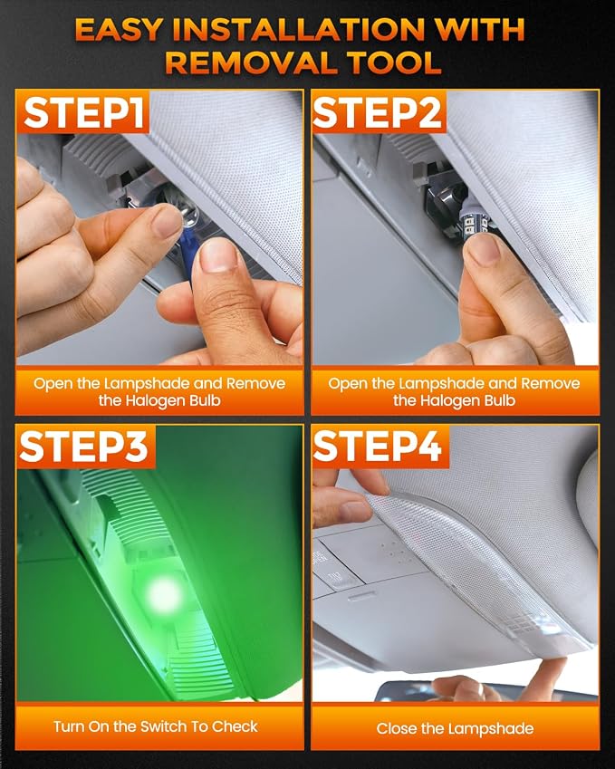 BANGO 24 Pieces Car LED Interior Light Bulbs, Non-Polarity Design with Removal Tool, Suitable for Car Dome Map Door Trunk License Plate Lights, Etc. (Green)