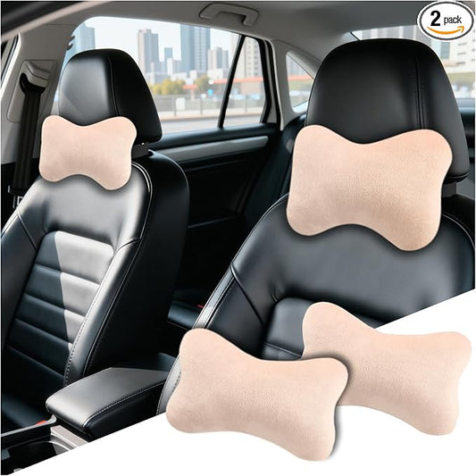 2PCS Soft Car Headrest Pillow,Ergonomic Car Neck Pillow (Beige) | for Driving Relief Neck Fatigue,Universal Cars Pillows Headrest for Cars Interior Accessories with Detachable Cover