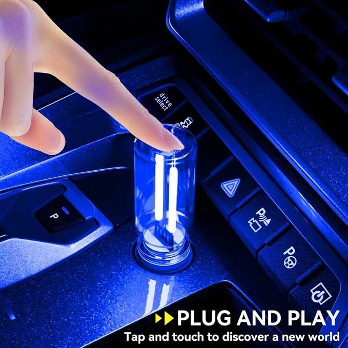 4 PCS USB Night Light Bulb,Touch Dimmable Retro Car Interior Ambient Light | Portable Glass Bottle Design Chubby Glow Light for Car, Truck , Bedroom, 2 Blue and 2 Purple Ambient Lighting