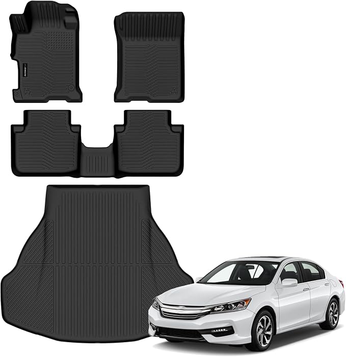 Auxko All Weather Floor Mats Cargo Mat for Honda Accord Sedan 2013 2014 2015 2016 2017 TPE Liners All Season Accessories Guard Odorless Anti-Slip Floor Liners Trunk Tray