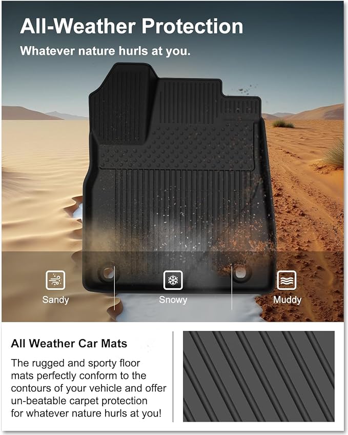 Kiwi Master Floor Mats for 2014-2019 Toyota Highlander | OEM Replacement PT908-48165-02, Custom Fit All Weather Car Mats, Heavy Duty TPE Floor Liners, Front & Rear 2 Row Set, Black