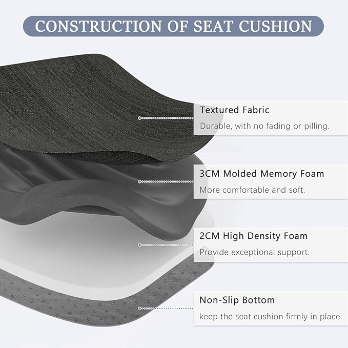 baibu Kitchen Chair Cushions Set of 6, Dual-Layer Patented Design Memory Foam Dining Chair Pads with Ties and Washable Cover, 6 Pack, 17" x 16" x 2", Black