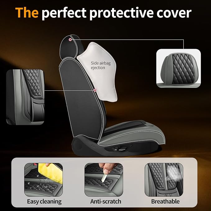 Fit Murano Car Seat Covers Compatible with Nissan Murano 2007-2024 2025 2026.Full Coverage Waterproof Leather,Compatible with Airbag,All - Weather Seat Cushion Protector(2 Front,Grey)