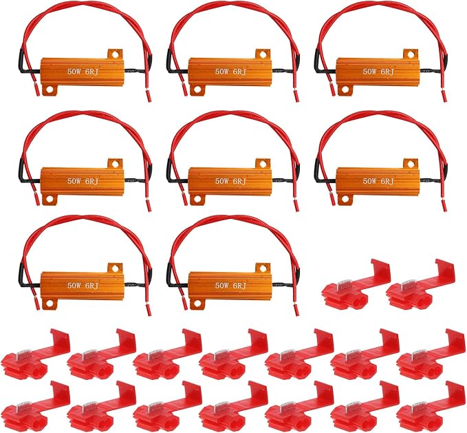 8-Pack 50W 6Ohm LED Load Resistors, Automotive Replacement Resistors for Flickering LED Turn Signal Light & LED License Plate Lights & DRL