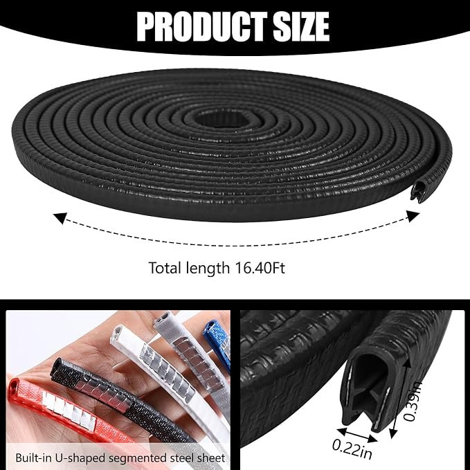 Wuyaoyao 16.4Ft (5M) Car Door Edge Guards, Rubber U Shape Automotive Door Entry Guard Protector Strip, No Glue Required, Universal Vehicle Doors Edge Trim, Exterior Car Accessories (Black, 16.4FT)