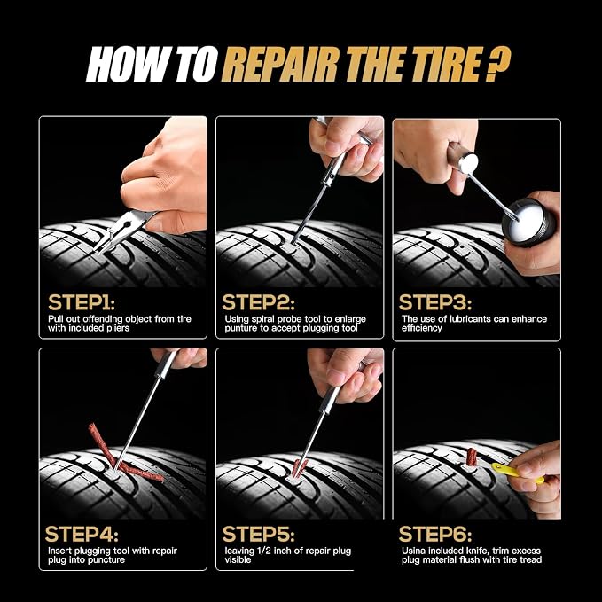 Tire Plug Kit, 32 Pcs Heavy Duty Tire Repair Kit with 2 Pcs Rugged Metal T-Handle Insertion Tools for Car, Truck, Motorcycle, ATV, Tractor, Trailer - Fix Flat Tire Puncture