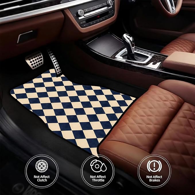 Diamond Car Floor Mats Set of 4 Navy Cream Geometric Car Accessories Foot Mats Rugs, Non-Slip,Decor for Universal Fit for Suvs Sedans Trucks Cars Auto Floor Carpets Rugs All-Weather