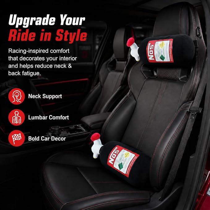 Car Lumbar Pillow NOS Pillow Bottle Car Headrest Pillow Soft Plush Neck Support Cushion for Driving, Office,Home,Party Decorations(Black 18 inch)
