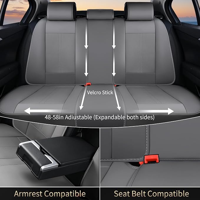 FLORICH Car Seat Covers for Full Set, Universal Seat Cushion 5 Seats, Car Seat Protector Waterproof, Premium Leather Automotive Seat Covers for Most Cars, Sedans, SUVs, and Trucks-Gray