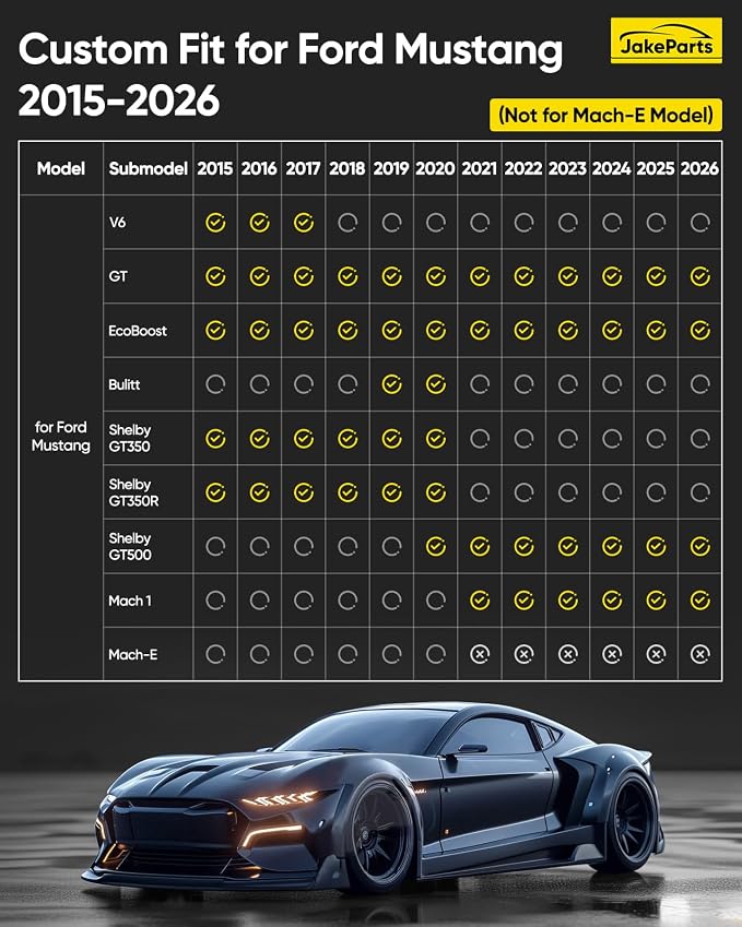 Car Floor Mats for Ford Mustang 2015-2025 2026 5PCS Full Set Not for Mach-E | All Weather Full Coverage Floor Liners Heavy Duty Waterproof Long-Lasting Mustang Accessories TPE Rubber Carpet