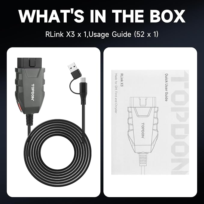 TOPDON 3-in-1 High-Speed USB OBD2 Adapter for FORScan, RLink X3 | Enhanced J2534 VCI for GM/Ford/Chrysler, J2534 Pass-Thru OEM Functions and Diagnostic Tool, for J2534/CAN FD