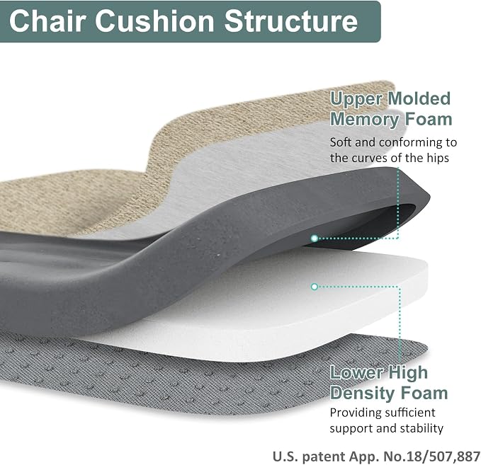 Shinnwa Dining Chair Cushions, Patented Design Molded Memory Foam Seat Cushions for Dining Chairs with Ties and Washable Cover, 17" x 16" x 2", Natural Linen