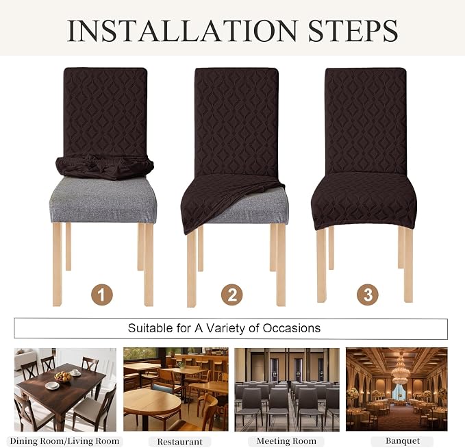 Genina Waterproof Chair Covers for Dining Room Set of 6, Removable Washable Chair Slipcover Protectors, Chocolate