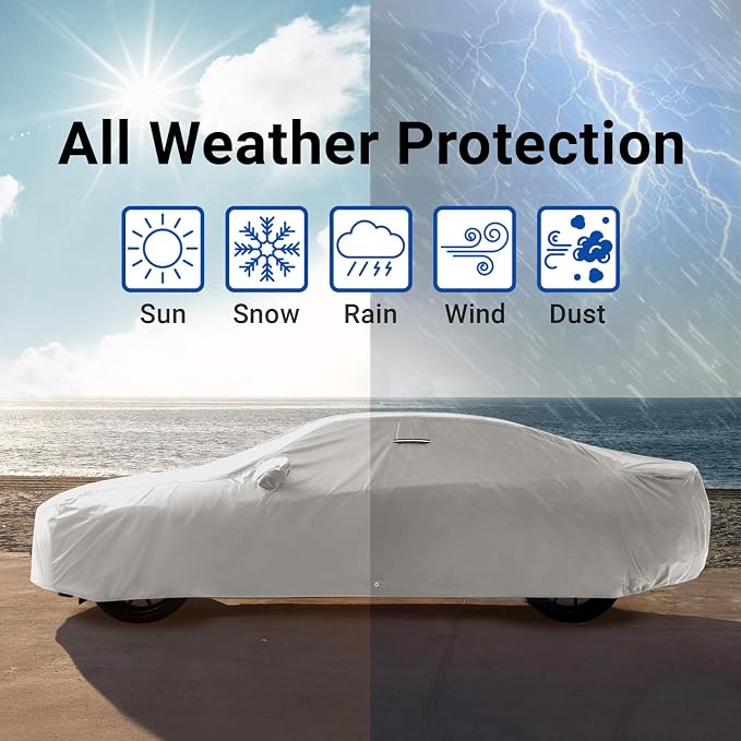 iCarCover Fits [1975-1996 Jaguar XJS] Premium Custom Car Cover Waterproof All Weather Resistant Outdoor Indoor Sun Snow Storm UV Protection Form-Fit Padded Cover with Straps - Light Gray/Black