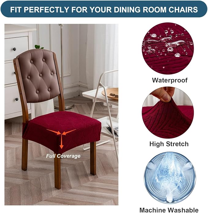 Removable Washable Dining Chair Seat Covers Set of 4,Stretch Jacquard Chair Seat Cushion Protector Slipcovers, Rear Covers