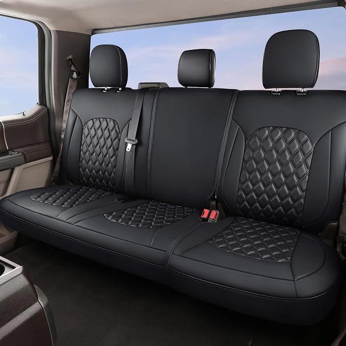 Huidasource 2007-2017 Wrangler JK Rear Seat Covers, Split Bench Back Seat Cover for Jeep Wrangler Sahara Sport Rubicon Willys, Seatbelt Compatible (Rear Seat/Black)