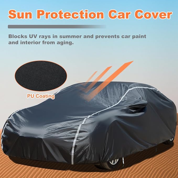 Car Cover Waterproof All Weather, Coverado Soft Cotton Backing Hail Protector Car Cover, Uv Storm Protection Full Exterior Covers with Invisible Mirror Pocket, Universal Fit Sport Car (167"-172")