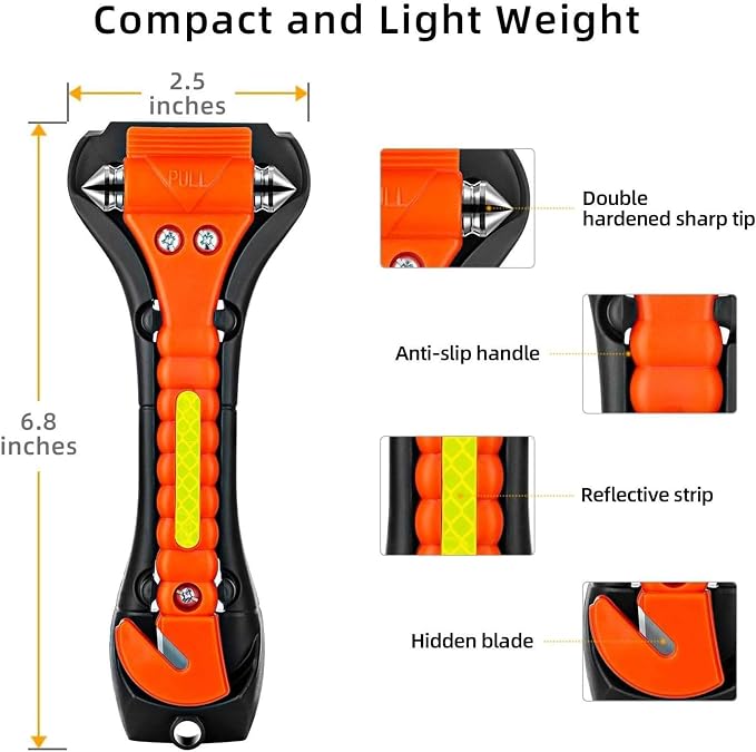Safety Hammer, 50 Pack Car Emergency Escape Tool Car Window Breaker and Seat Belt Cutter with Light Reflective Tape for Family Car Life Saving Survival Kit