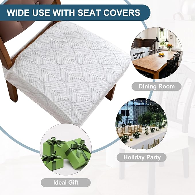 Removable and Washable Seat Covers for Dining Room Chairs Set of 6 - Waterproof Stretch Chair Seat Slipcovers, No Back Covers