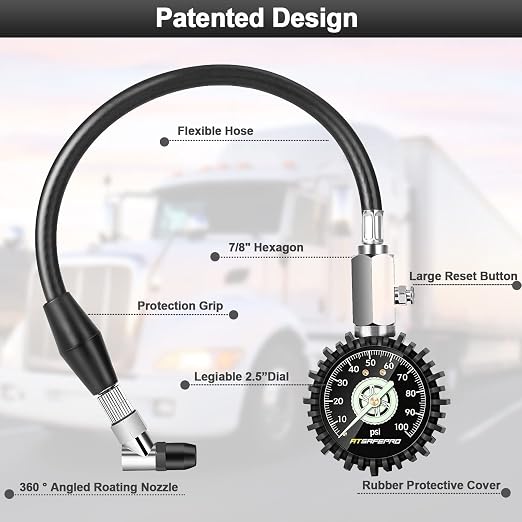 Tire Pressure Gauge 100psi Glow in The Dark, ATsafepro 2.5” Dial Mechanical Tire Gauges for Tire Pressure, Certificated Accuracy Analog Air Pressure Gauge for Cars, Trucks, Bicycles.